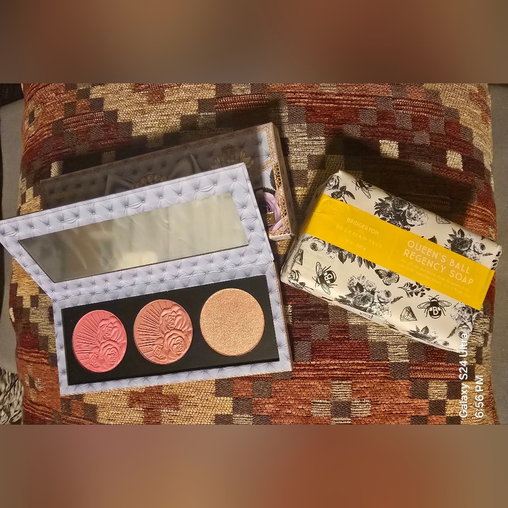 Bridgerton x Pat McGrath Blush & Highlighter Palette And Soap Bar.